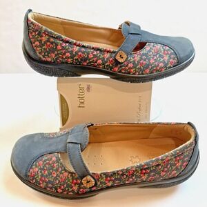 Hotter Leather Mary Jane Shoes Women US 7 EU 38 Nirvana Floral Slip On Comfort